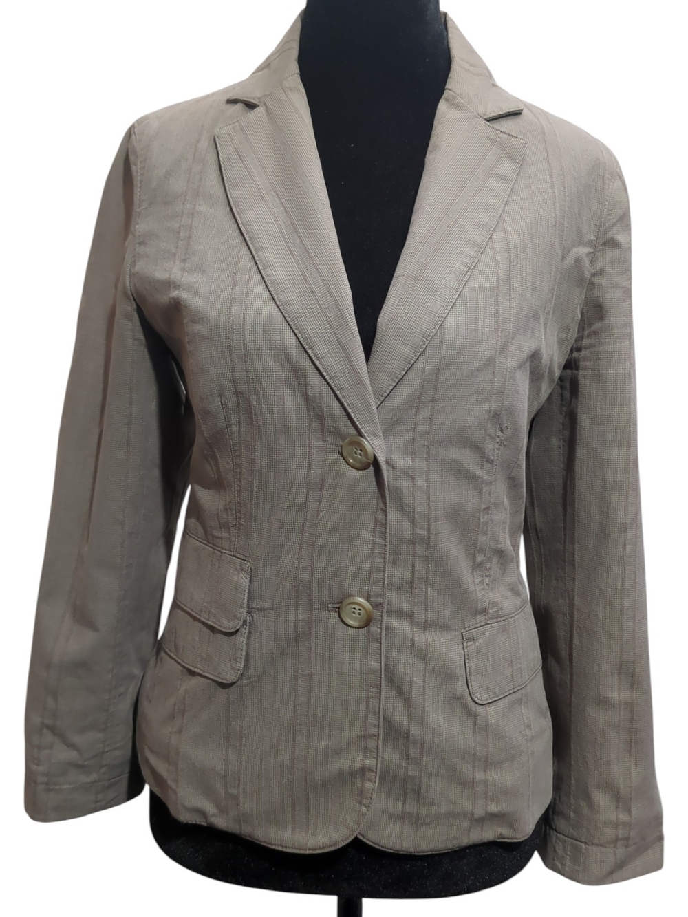 Vince Sz 8 Taupe Glen Plaid Notch Lapel Single Breasted Blazer Quiet Luxury